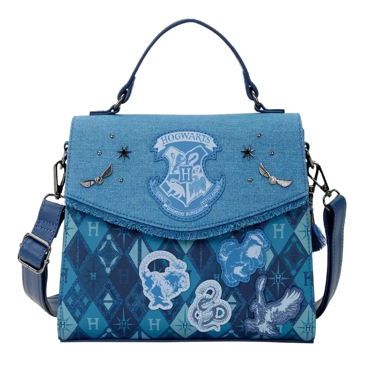 Loungefly Harry Potter Denim Hogwarts Patches Crossbody Bag