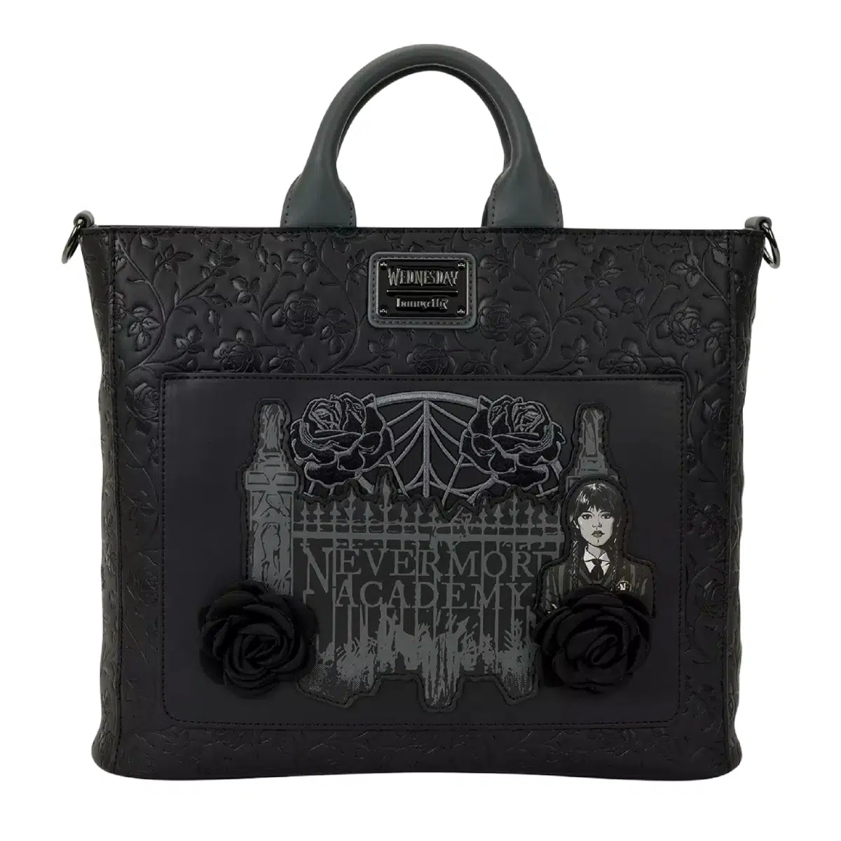 Loungefly Wednesday Black Roses Convertible Tote Bag