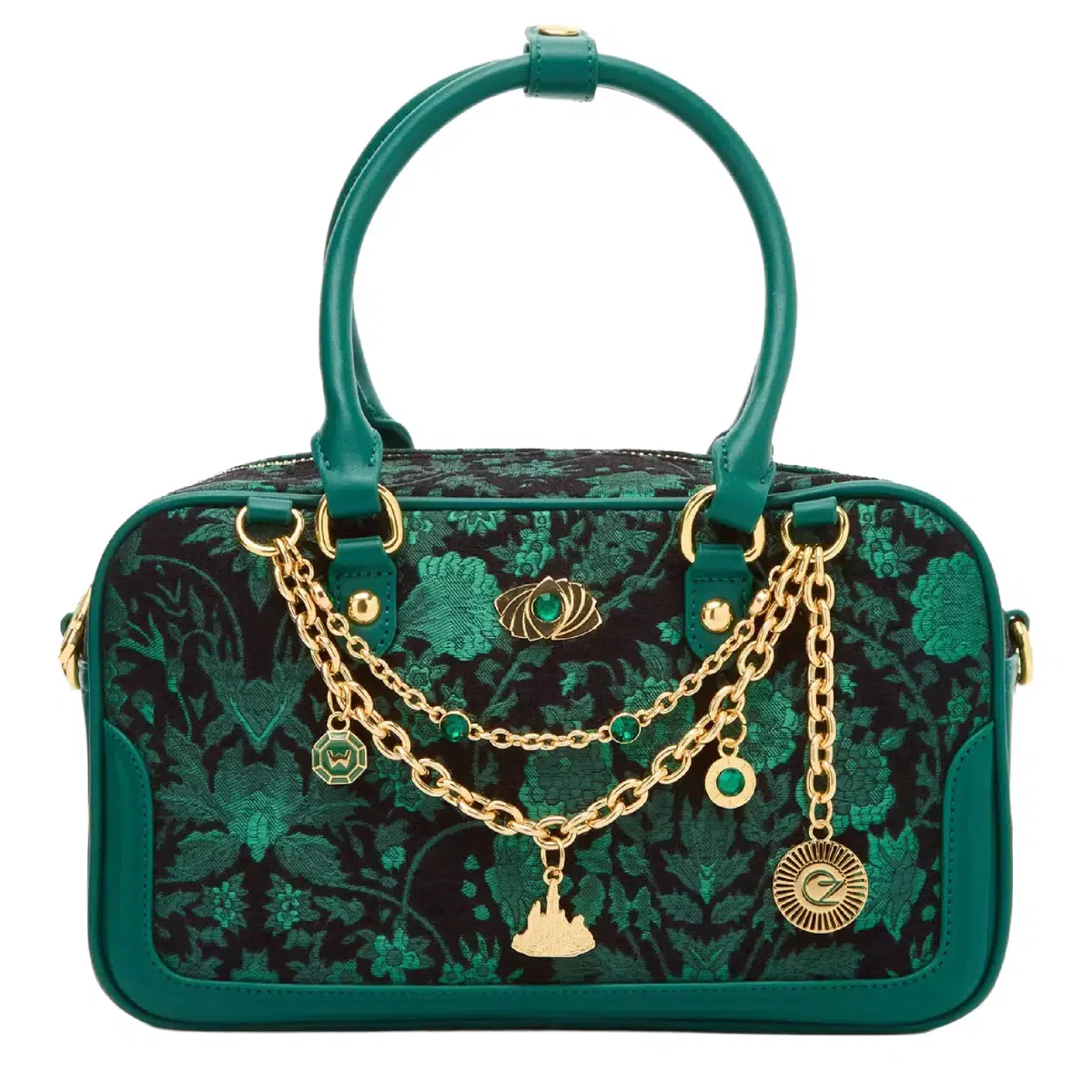 Wicked Oz Green Floral Handbag with Bag Chain