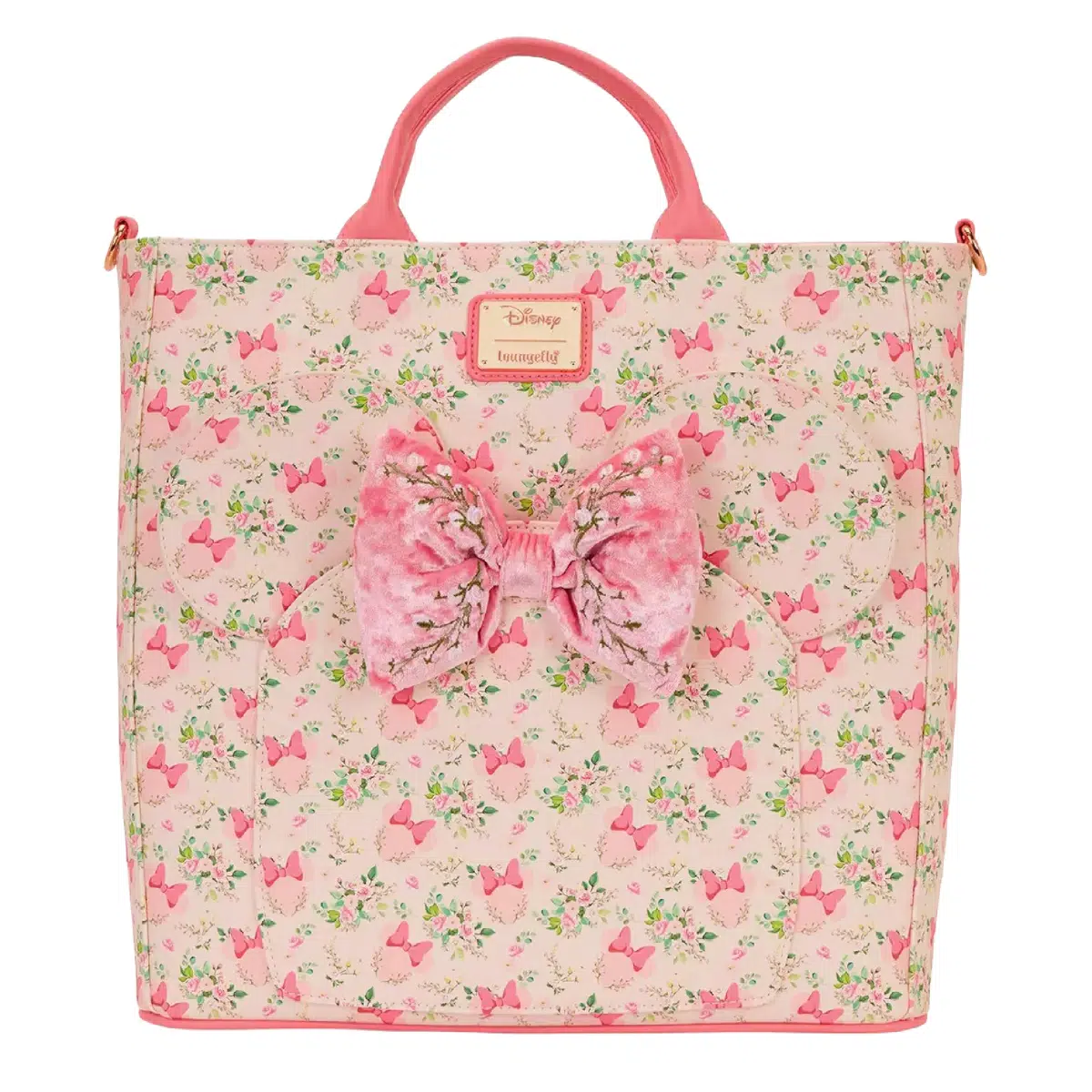 Loungefly Disney Minnie Mouse Pink Floral Ears Convertible Tote Bag