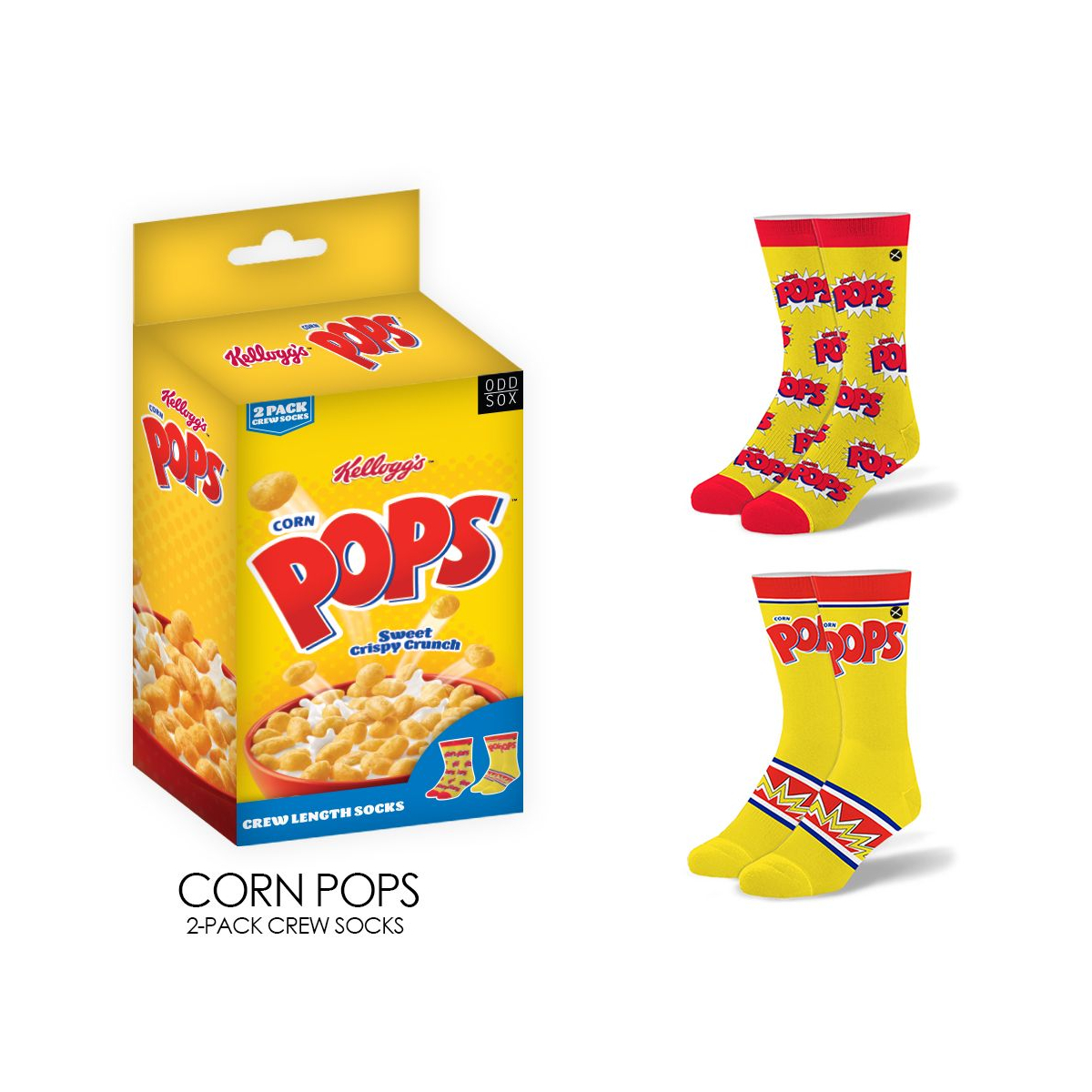 ODDMART Corn Pop Socks 2-Pack (Size L Fits: Mens 8-12 / Womens 10-13)