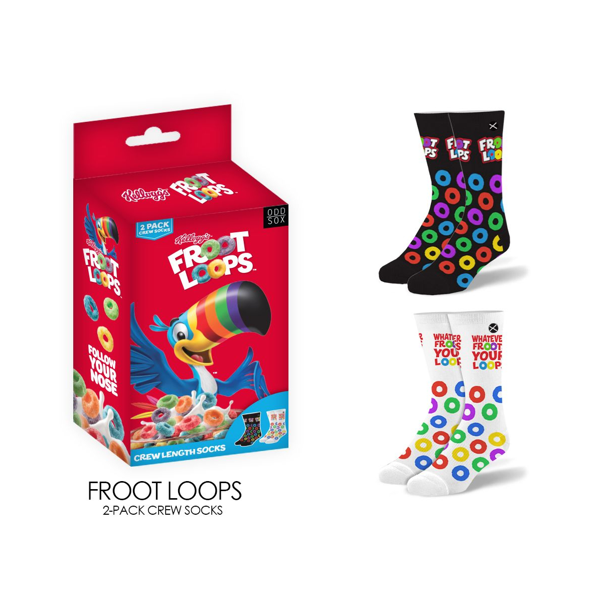ODDMART Froot Loops Socks 2-Pack (Size L Fits: Mens 8-12 / Womens 10-13)