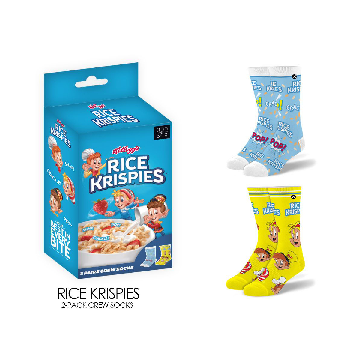 ODDMART Rice Krispies Crew Socks 2-Pack (Size L Fits: Mens 8-12 / Womens 10-13)