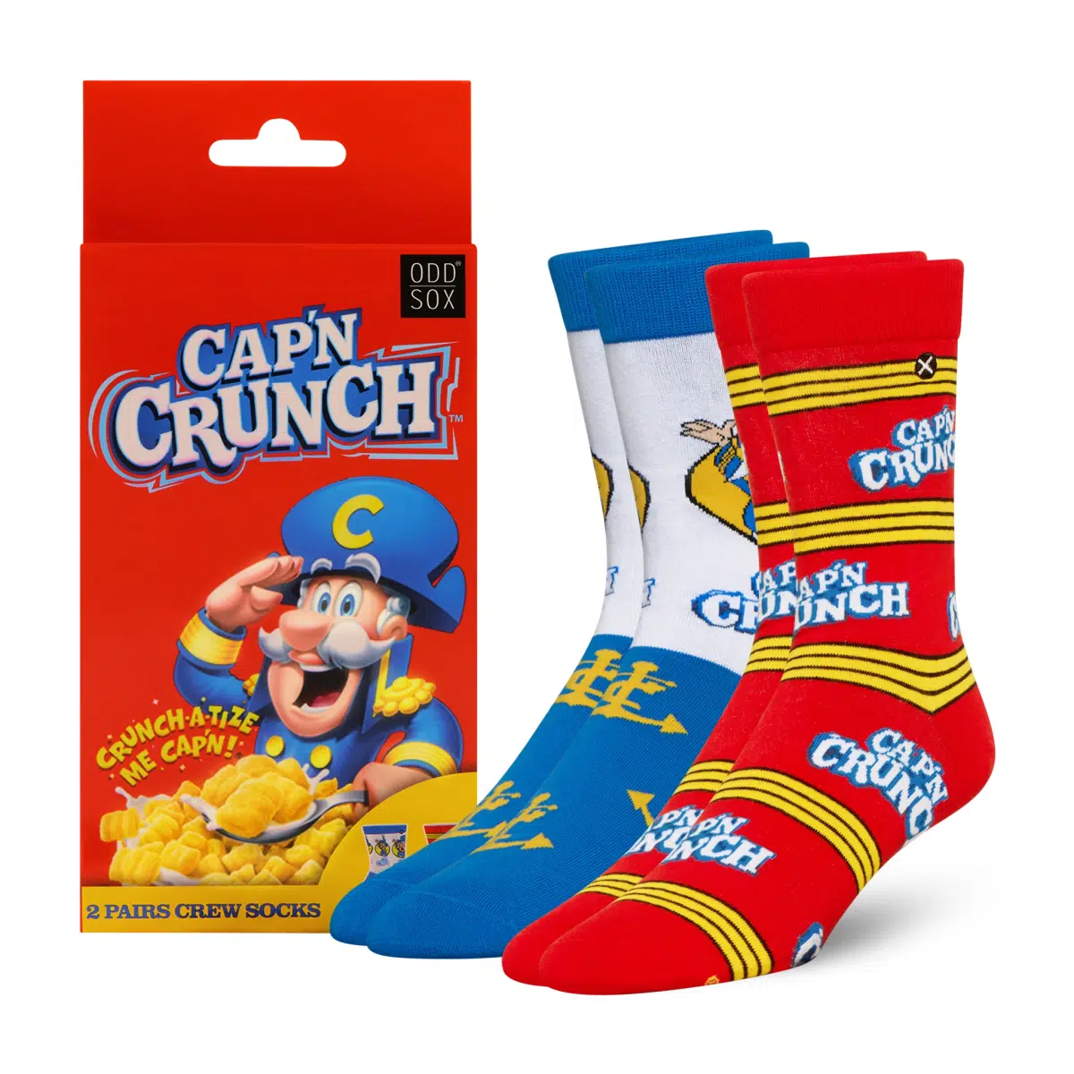 ODDMART Cap'n Crunch Crew Socks 2-Pack (Size L Fits: Mens 8-12 / Womens 10-13)