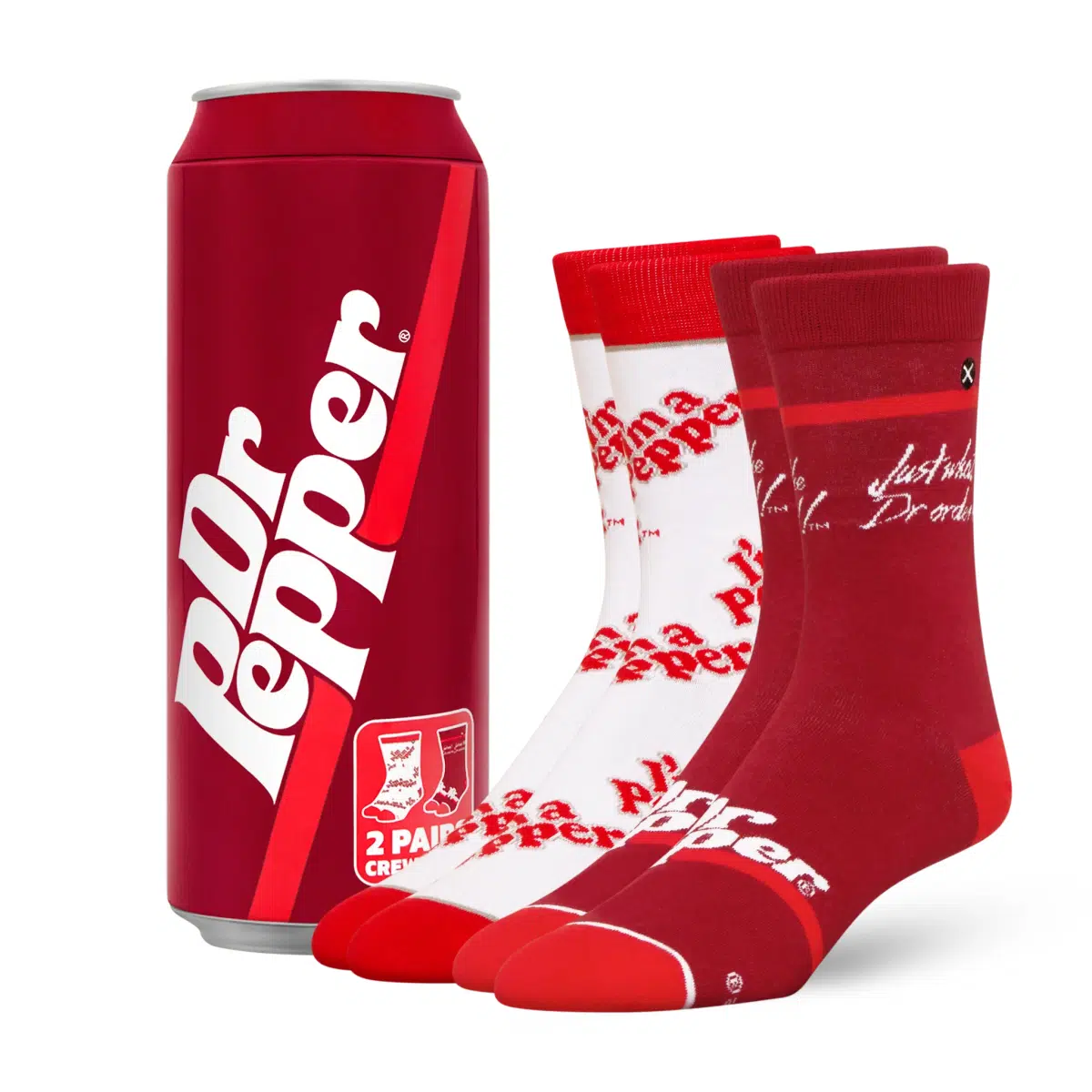 ODDMART Dr Pepper Crew Socks 2-Pack (Size L Fits: Mens 8-12 / Womens 10-13)