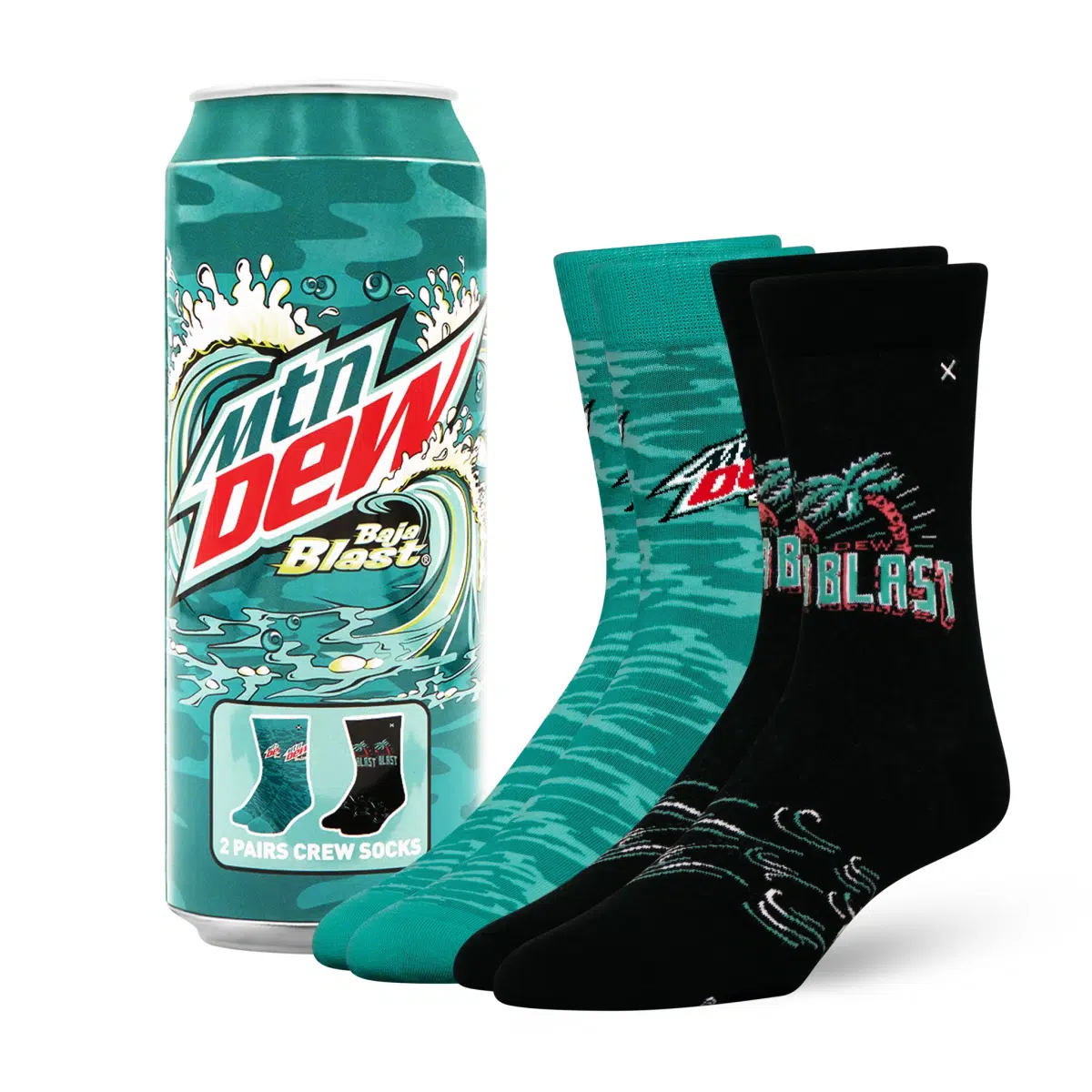 ODDMART Mountain Dew Baja Blast Crew Socks 2-Pack (Size L Fits: Mens 8-12 / Womens 10-13)