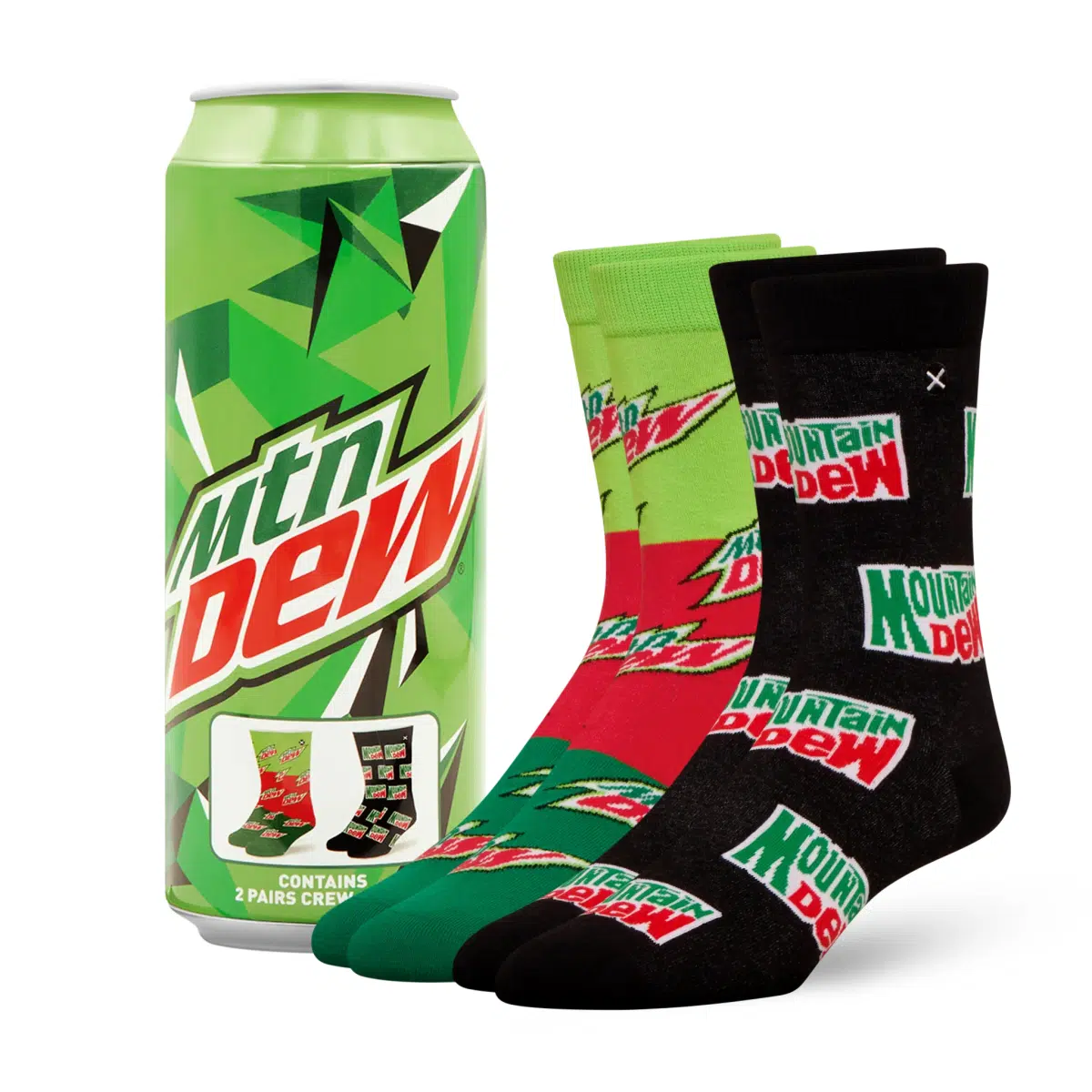 ODDMART Mountain Dew Crew Socks 2-Pack (Size L Fits: Mens 8-12 / Womens 10-13)