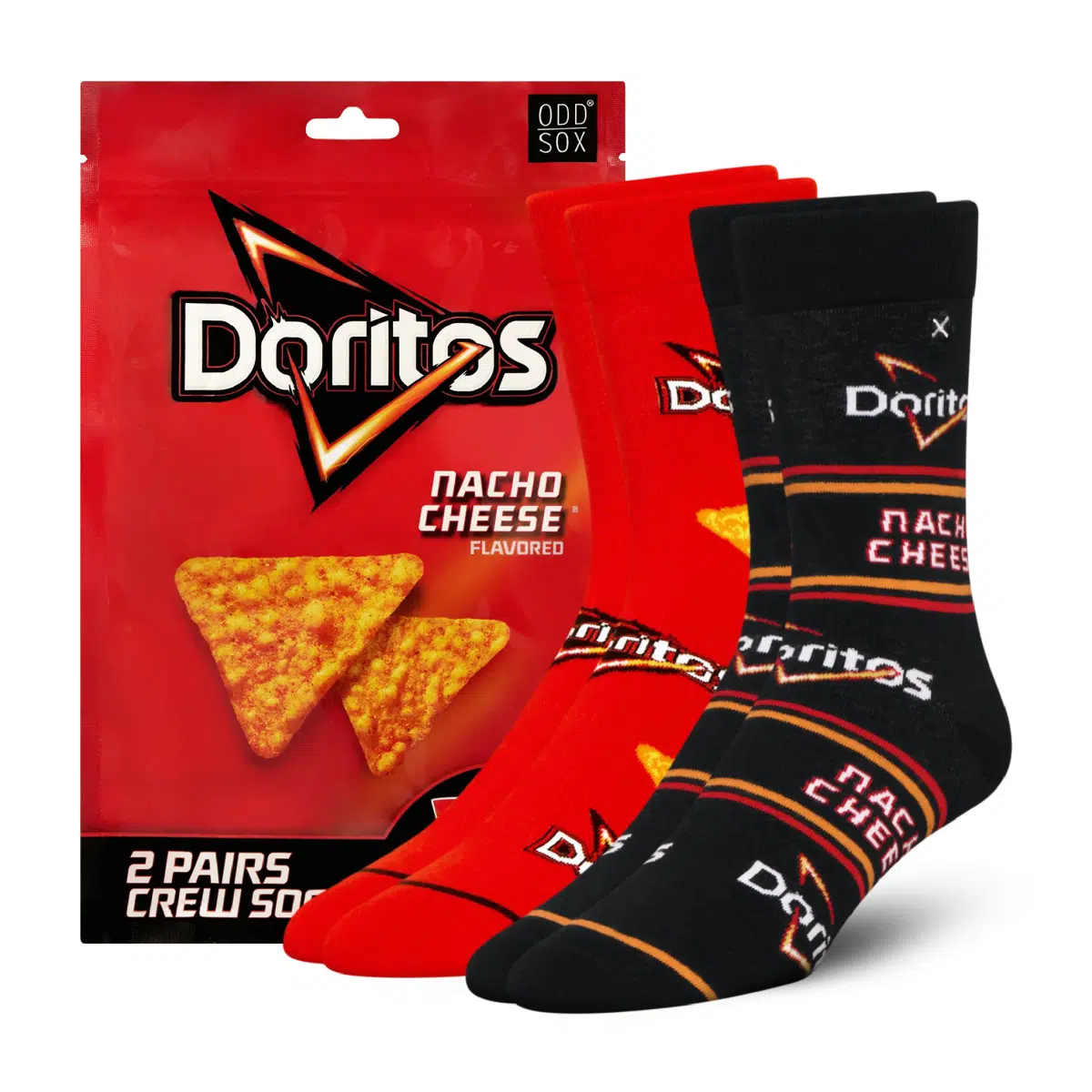 ODDMART Doritos Nacho Cheese Crew Socks 2-Pack (Size L Fits: Mens 8-12 / Womens 10-13)