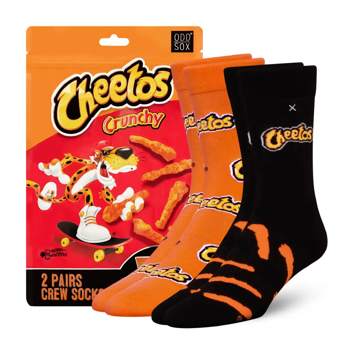 ODDMART Cheetos Crew Socks 2-Pack (Size L Fits: Mens 8-12 / Womens 10-13)