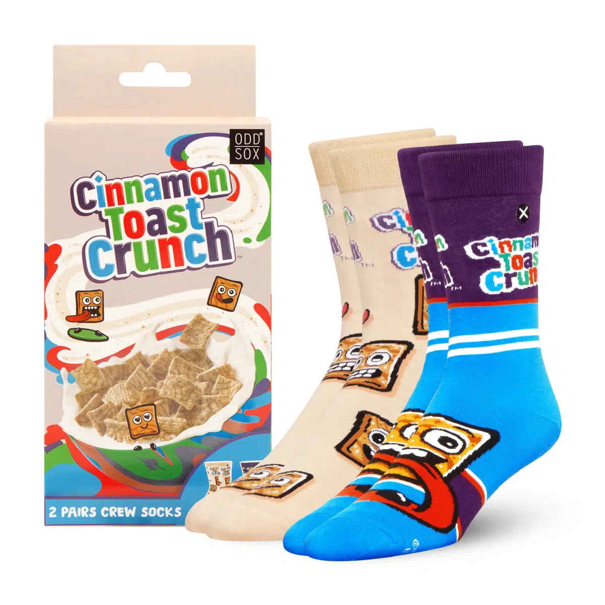 ODDMART Cinnamon Toast Crunch Crew Socks 2-Pack (Size L Fits: Mens 8-12 / Womens 10-13)
