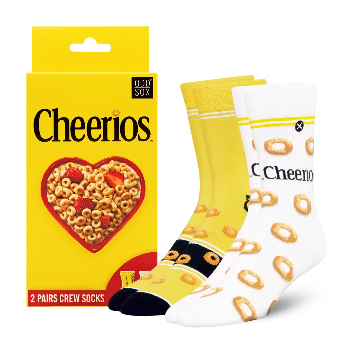 ODDMART Cheerios Crew Socks 2-Pack (Size L Fits: Mens 8-12 / Womens 10-13)