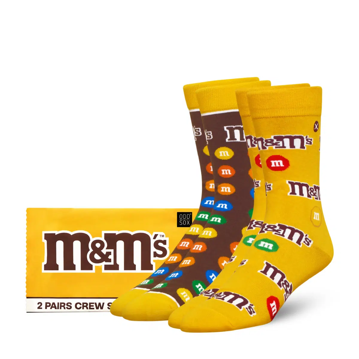 ODDMART Peanut M&M's Crew Socks 2-Pack (Size L Fits: Mens 8-12 / Womens 10-13)