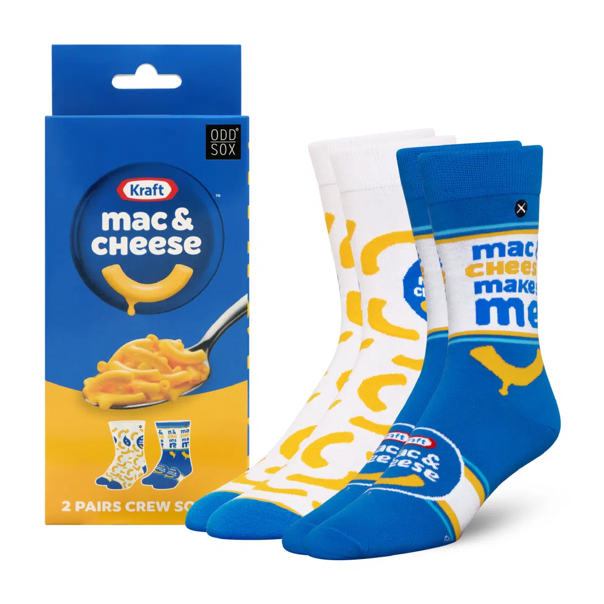 ODDMART Kraft Mac & Cheese Crew Socks 2-Pack (Size L Fits: Mens 8-12 / Womens 10-13)