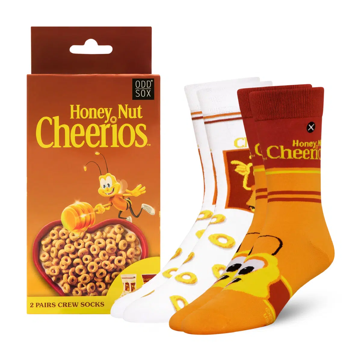 ODDMART Honey Nut Cheerios Crew Socks 2-Pack (Size L Fits: Mens 8-12 / Womens 10-13)