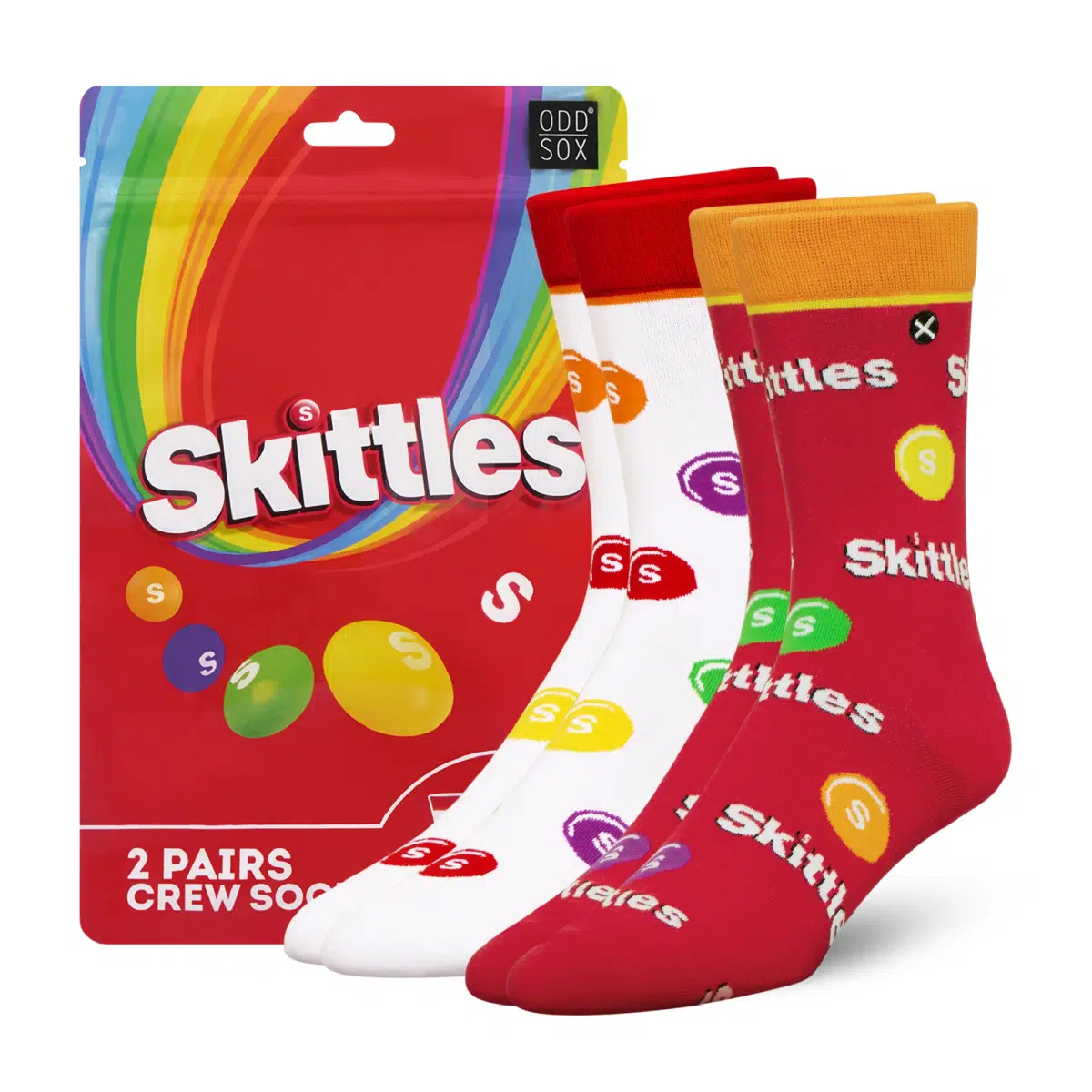 ODDMART Skittles Crew Socks 2-Pack (Size L Fits: Mens 8-12 / Womens 10-13)