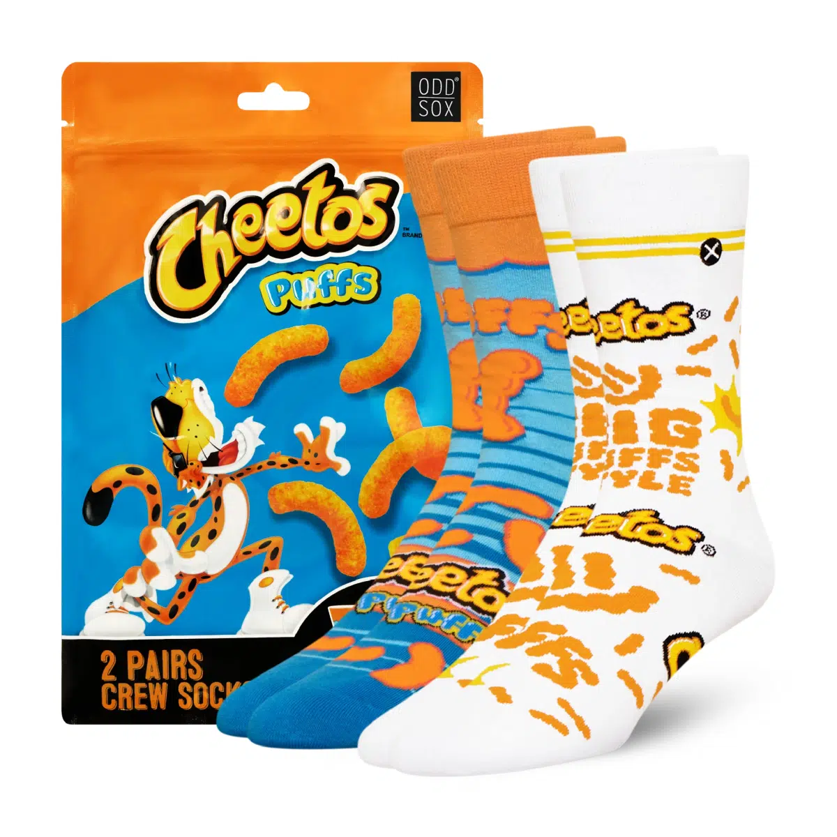 ODDMART Cheetos Puffs Crew Socks 2-Pack (Size L Fits: Mens 8-12 / Womens 10-13)