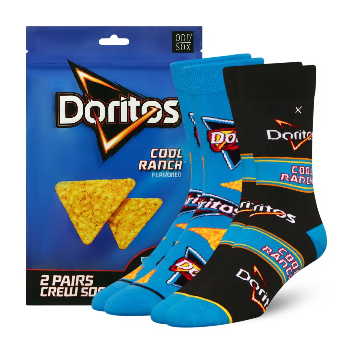 ODDMART Doritos Cool Ranch Crew Socks 2-Pack (Size L Fits: Mens 8-12 / Womens 10-13)