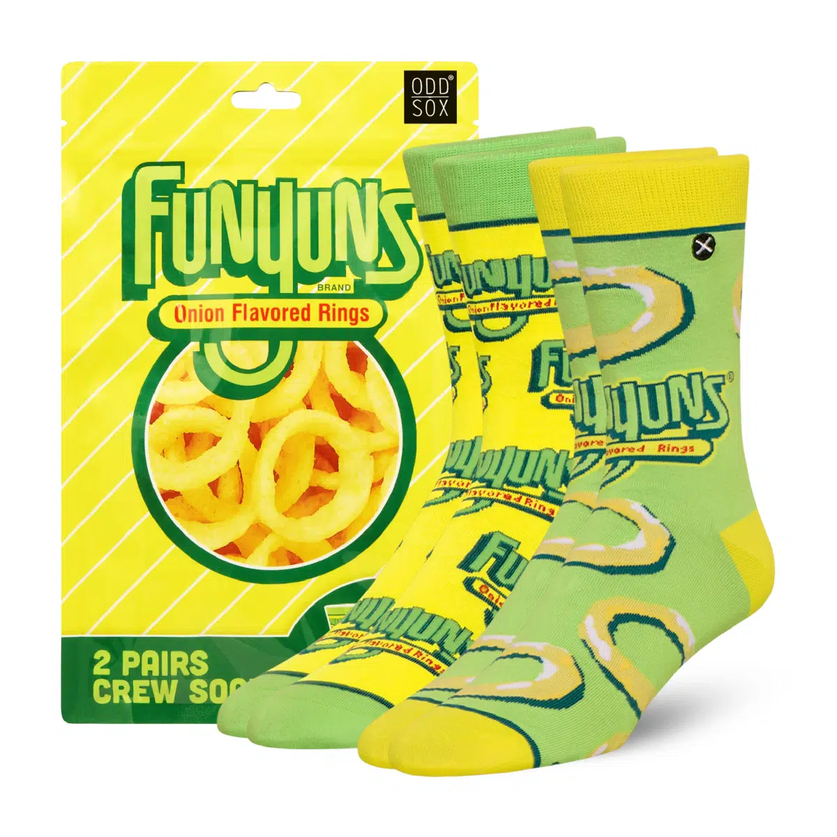ODDMART Funyuns Crew Socks 2-Pack (Size L Fits: Mens 8-12 / Womens 10-13)