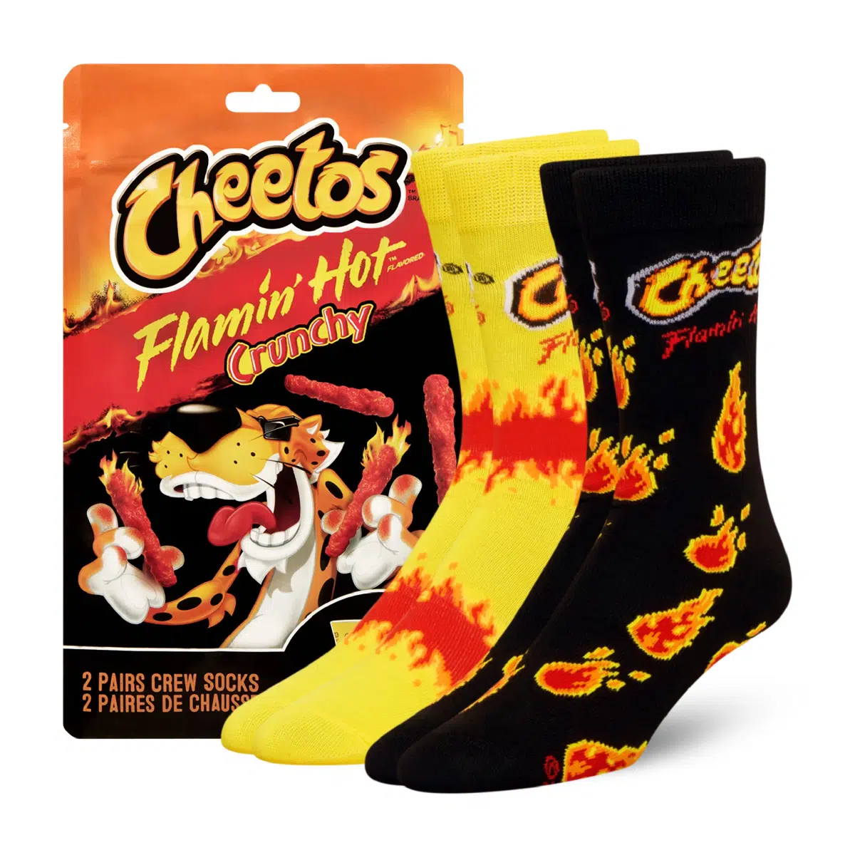 ODDMART Flamin' Hot Cheetos Crew Socks 2-Pack (Size L Fits: Mens 8-12 / Womens 10-13)