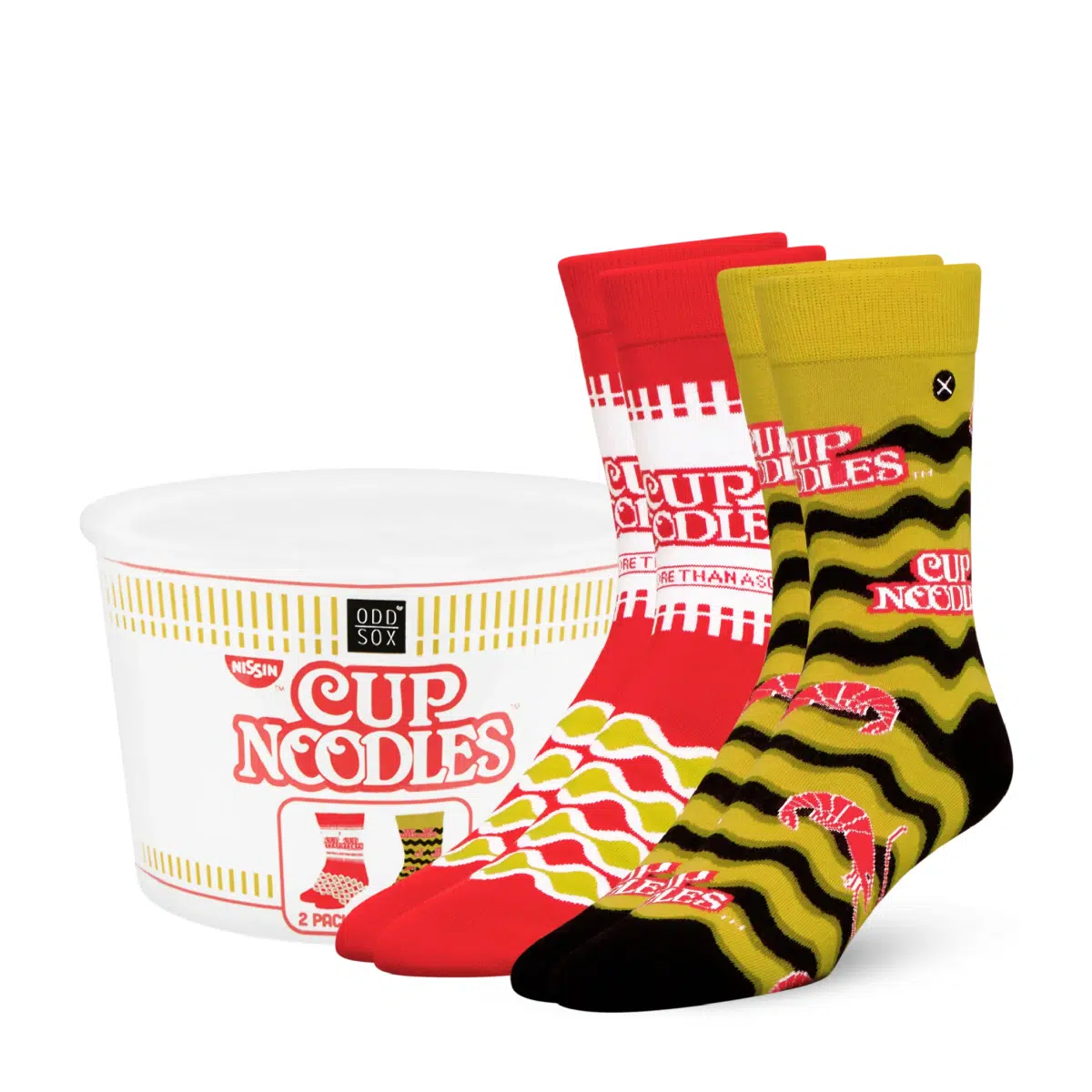 ODDMART Cup Noodles Crew Socks 2-Pack (Size L Fits: Mens 8-12 / Womens 10-13)