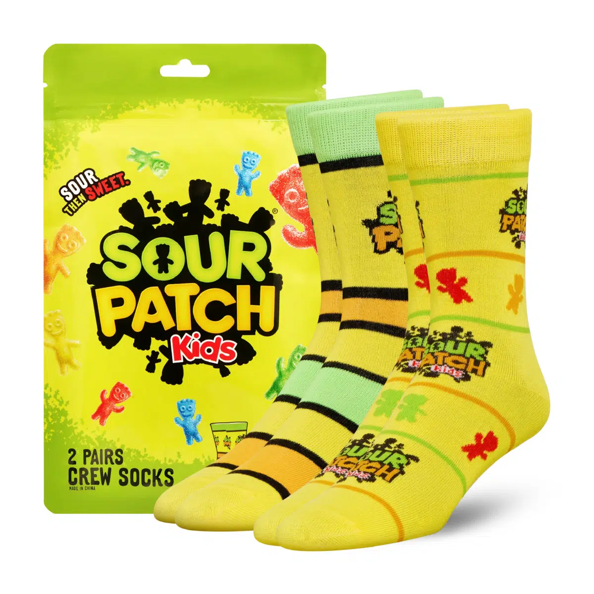 ODDMART Sour Patch Kids Crew Socks 2-Pack (Size L Fits: Mens 8-12 / Womens 10-13)