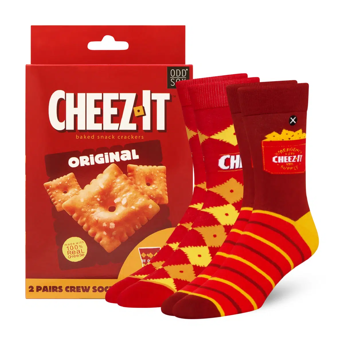 ODDMART Cheez-It Crew Socks 2-Pack (Size L Fits: Mens 8-12 / Womens 10-13)