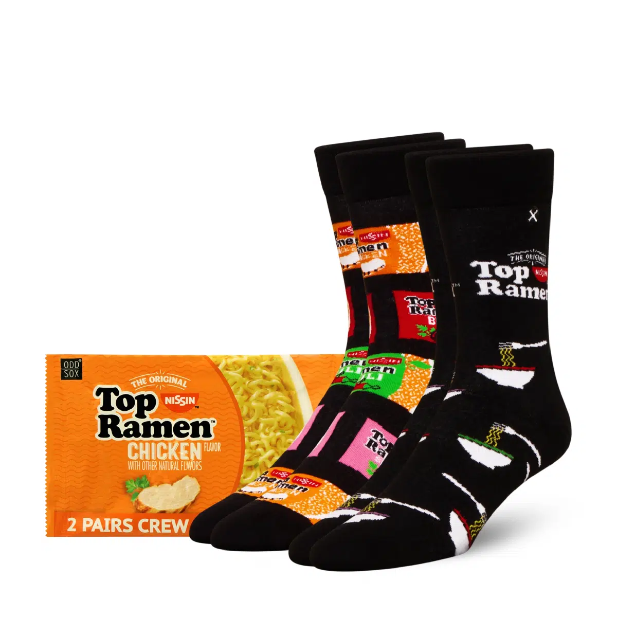ODDMART Top Ramen Crew Socks 2-Pack (Size L Fits: Mens 8-12 / Womens 10-13)