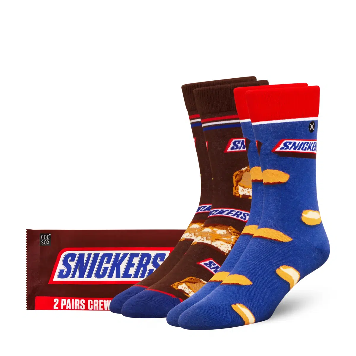 ODDMART Snickers Crew Socks 2-Pack (Size L Fits: Mens 8-12 / Womens 10-13)