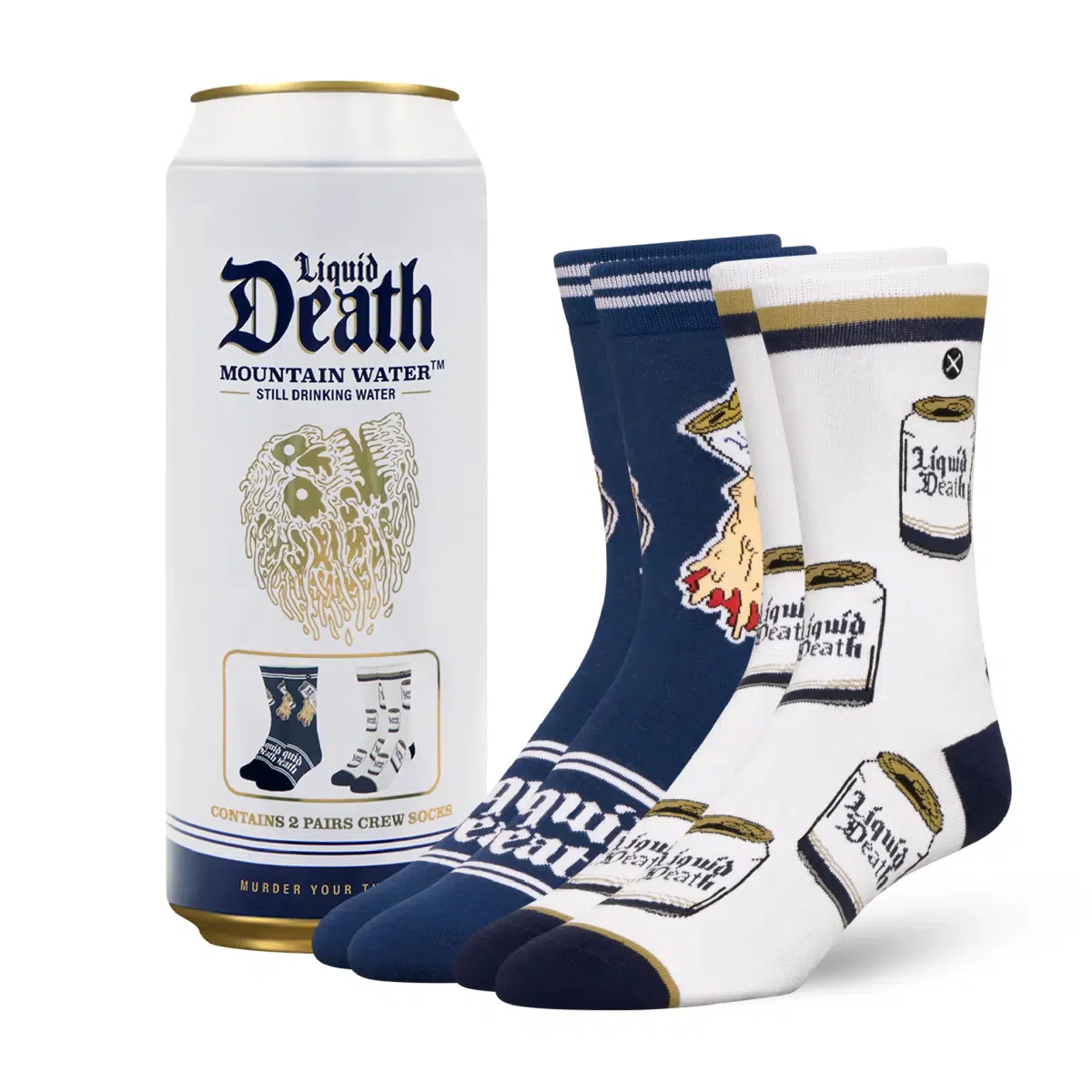 ODDMART Liquid Death Crew Socks 2-Pack (Size L Fits: Mens 8-12 / Womens 10-13)