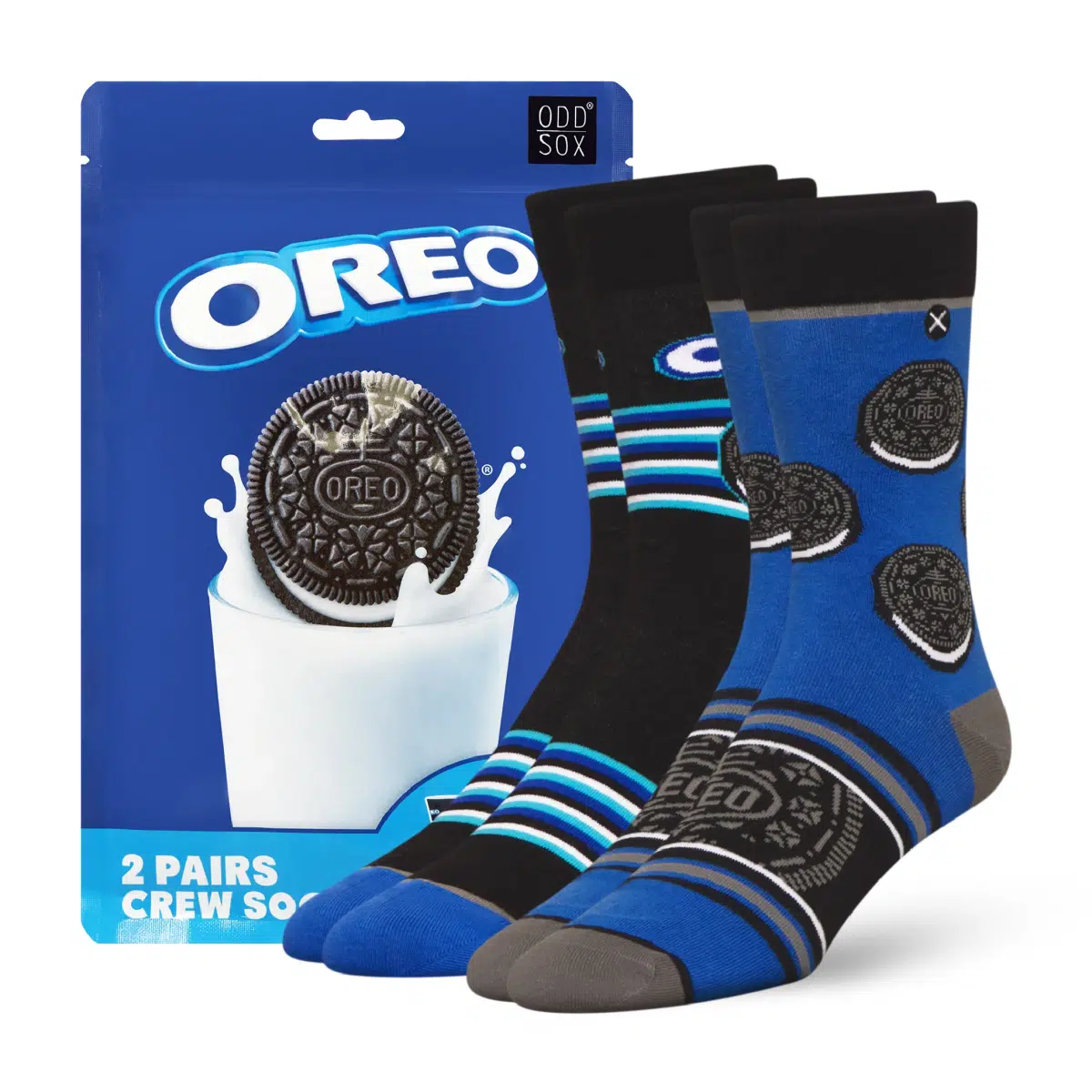 ODDMART Oreo Crew Socks 2-Pack (Size L Fits: Mens 8-12 / Womens 10-13)