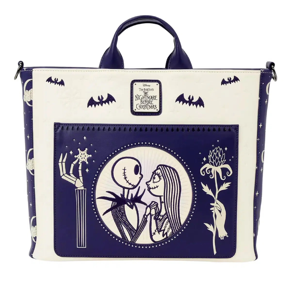 Loungefly Disney The Nightmare Before Christmas Jack Skellington & Sally Night Sky Convertible Backpack and Tote Crossbody Bag