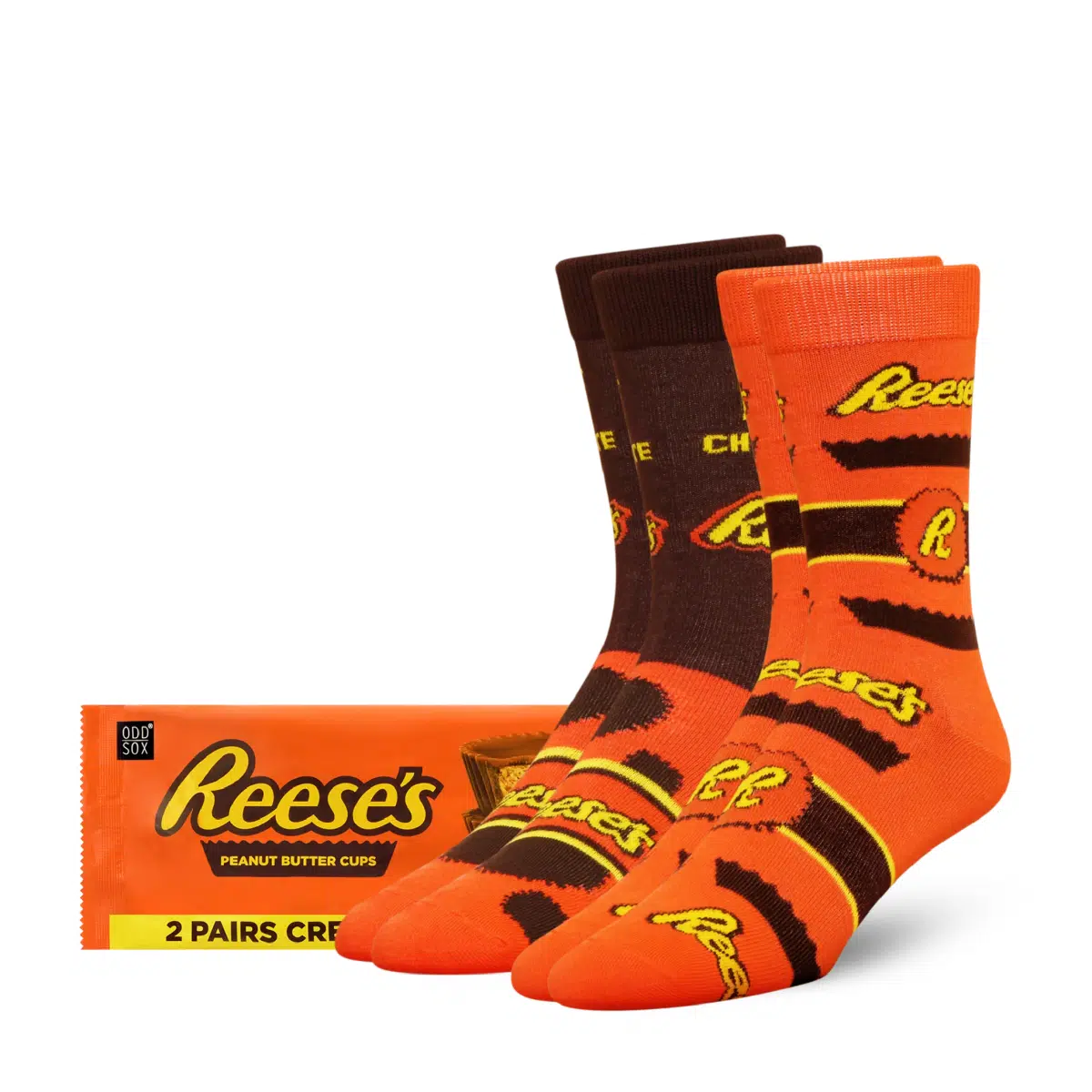 ODDMART Reese's Cups Crew Socks 2-Pack (Size L Fits: Mens 8-12 / Womens 10-13)