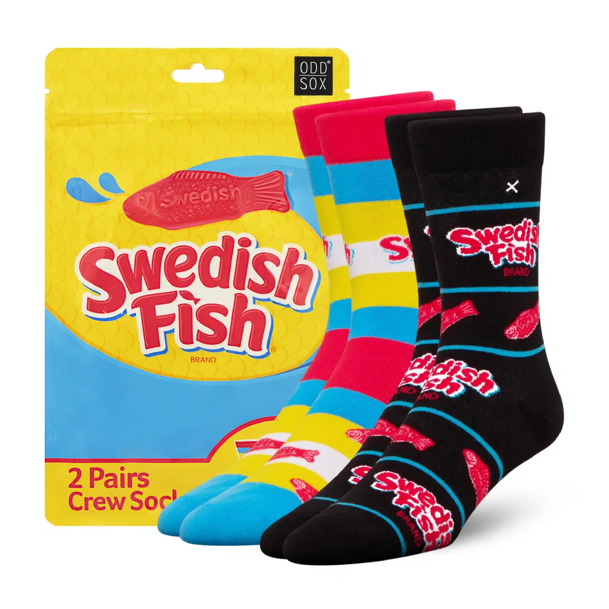 ODDMART Swedish Fish Crew Socks 2-Pack (Size L Fits: Mens 8-12 / Womens 10-13)